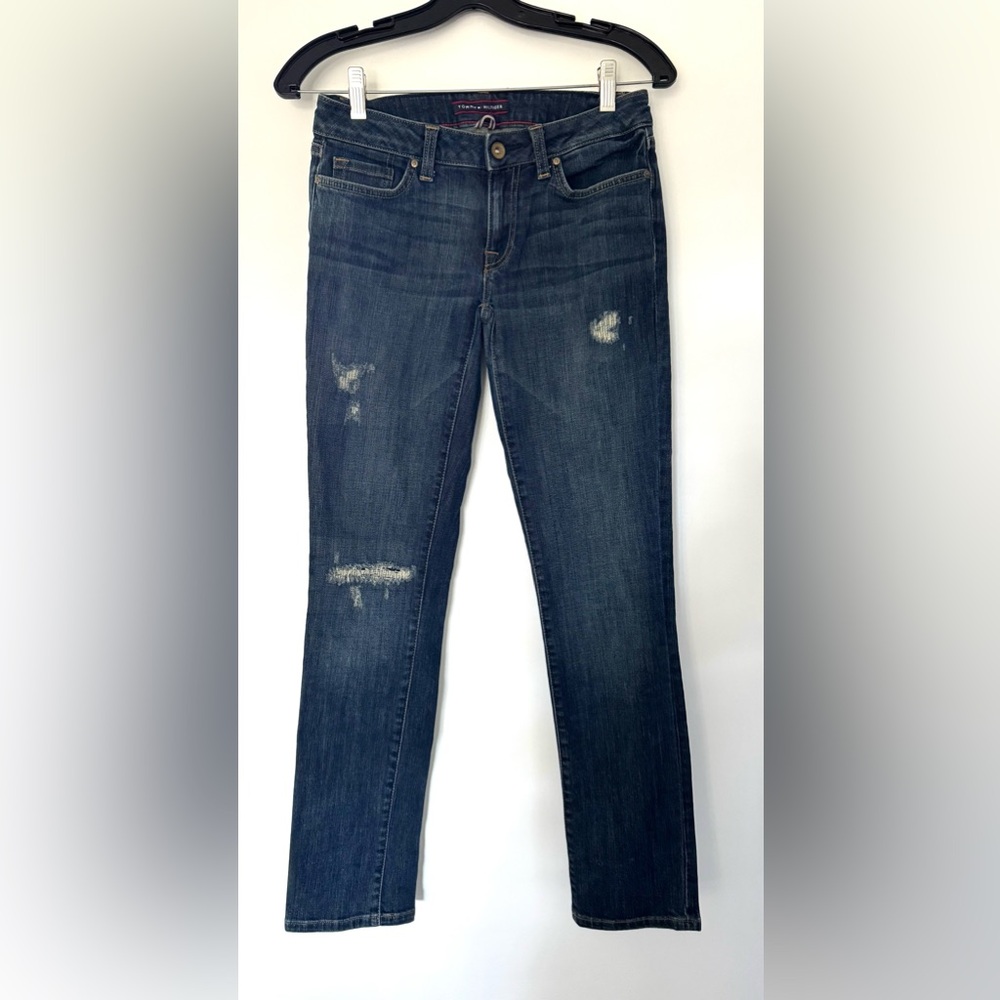 Tommy Hilfiger Distressed Skinny Jeans Dark Wash Low Rise - Size 0